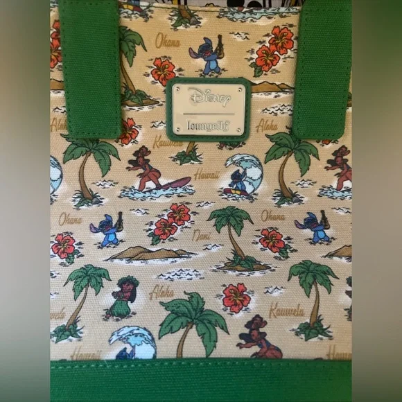 Loungefly Disney Lilo & Stitch Beach Scenes Allover Print Canvas Tote Bag NWT - Picture 4 of 9